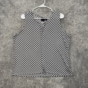 Vintage 90s Rafaells Sleeveless Blouse Sz XL Geometric Retro Mod Business Casual